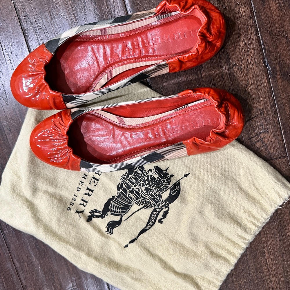 Burberry Red Checkered Ballet Flats